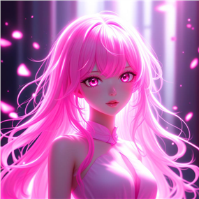 粉色光线发光动漫少女插画图片